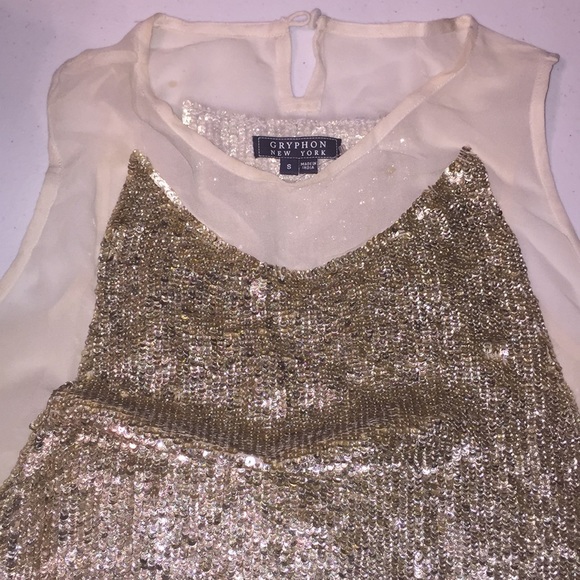 GRYPHON Sz S gold sequin dress over sheer bodice - Picture 5 of 5
